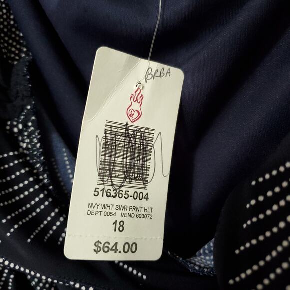 Torrid Navy Blue White Print Halter Dress Stretchy Fit Flare 18 - Picture 5 of 12